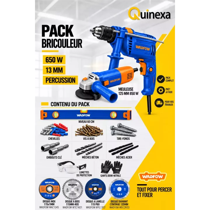 Pack bricoleur perceuse et meuleuse avec livraison offerte