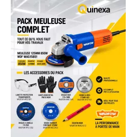 Pack meuleuse complet 125 mm 850 W avec disques et protections