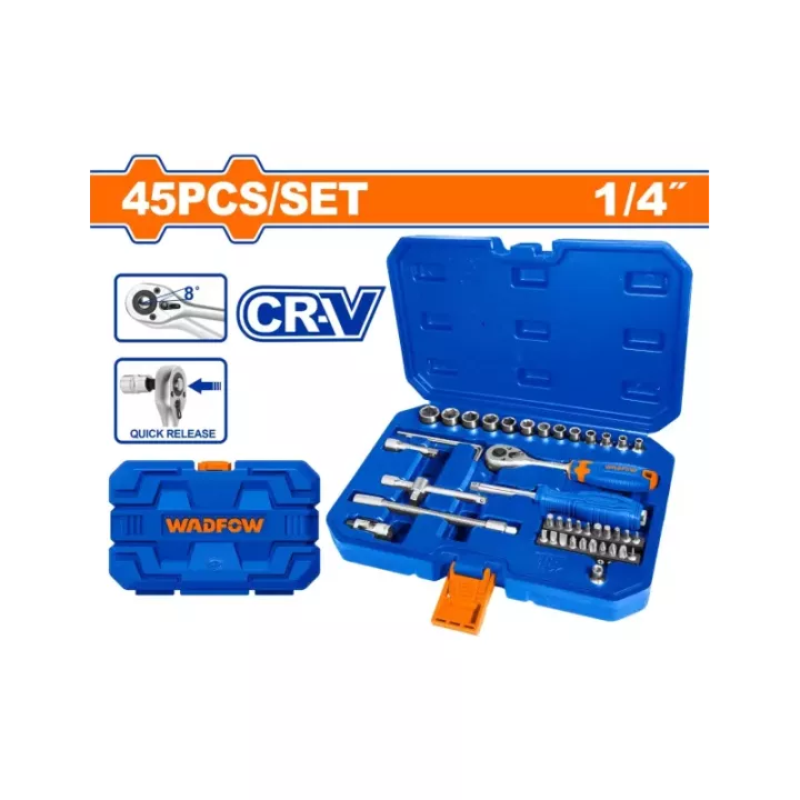 Jeu 45 clés à cliquet 1/4 pouce WADFOW WST4D45 - vue principale