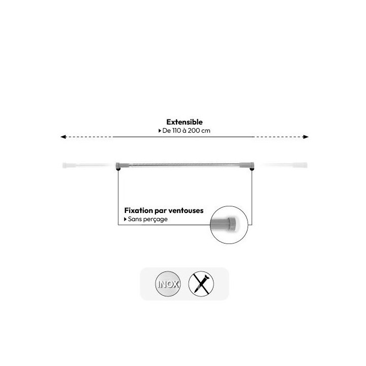 BARRE DE DOUCHE EXTENSIBLE 110X200CM EN INOX 5FIVE BARRE DE DOUCHE EXTENSIBLE 110X200CM EN INOX 5FIVE