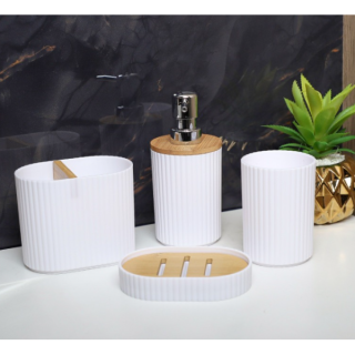 ENSEMBLE DE 4 ACCESSOIRES DE SALLE DE BAIN EN PLASTIQUE ET BOIS ENSEMBLE DE 4 ACCESSOIRES DE SALLE DE BAIN EN PLASTIQUE ET BOIS