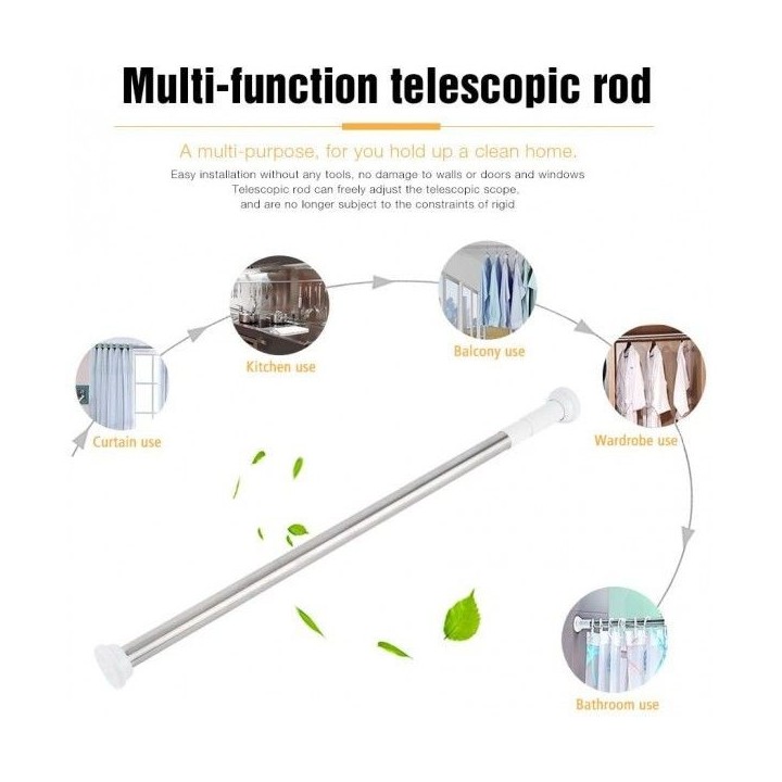 TRINGLE RIDEAUX DE DOUCHE EXTENSIBLE EN INOX 110*200CM