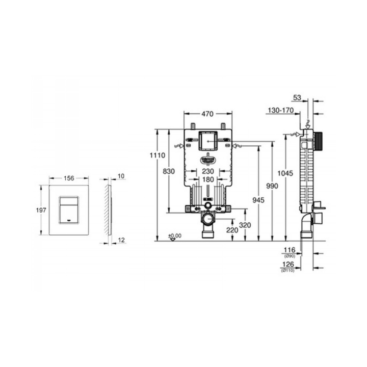 BÂTI SUPPORT UNISET AVEC PLAQUE CARRÉE CHROMÉE GROHE BÂTI SUPPORT UNISET AVEC PLAQUE CARRÉE CHROMÉE GROHE