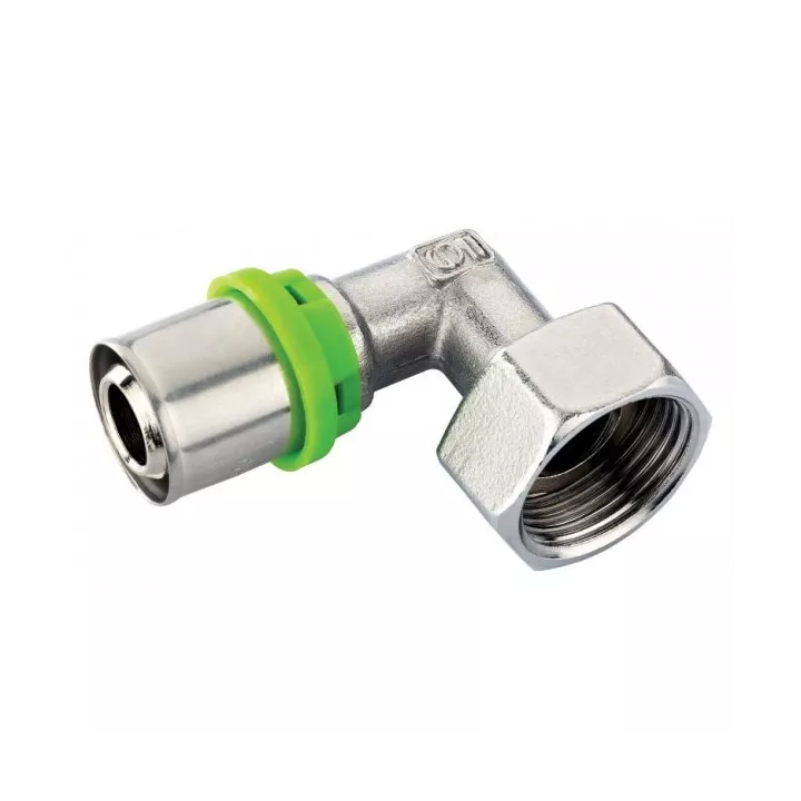 RACCORD COUDÉ AVEC ÉCROU LIBRE PEX16 15/21 À SERTIR SOPAL