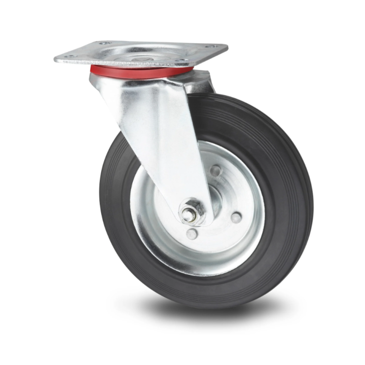 ROUE PIVOTANTE Ø200MM AVEC AVEC PLAQUE ET ROUE EN CAOUTCHOUC NOIR ROUE PIVOTANTE Ø200MM AVEC AVEC PLAQUE ET ROUE EN CAOUTCHOUC NOIR