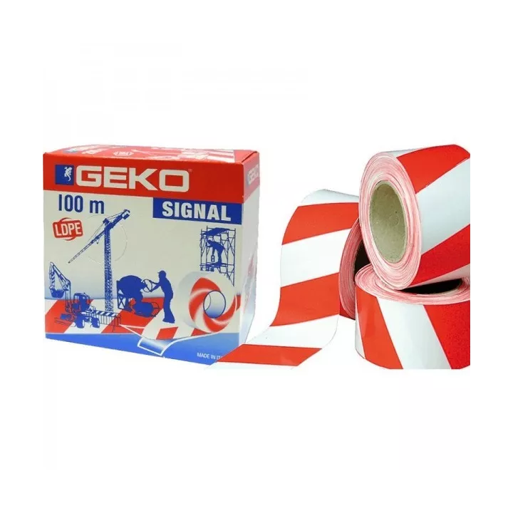 RUBAN BARRIÈRE BLANC ET ROUGE 70MM*100M GEKO