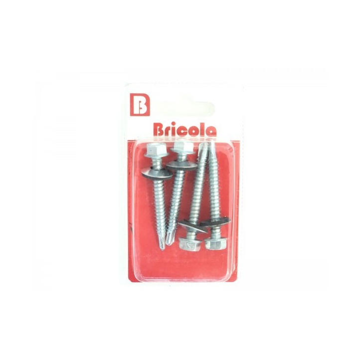 LOT DE 4 VIS AUTOPERCEUSE AVEC RONDELLE TETE HEXAGONALE 6.3*50MM BRICOLA LOT DE 4 VIS AUTOPERCEUSE AVEC RONDELLE TETE HEXAGONALE 6.3*50MM BRICOLA