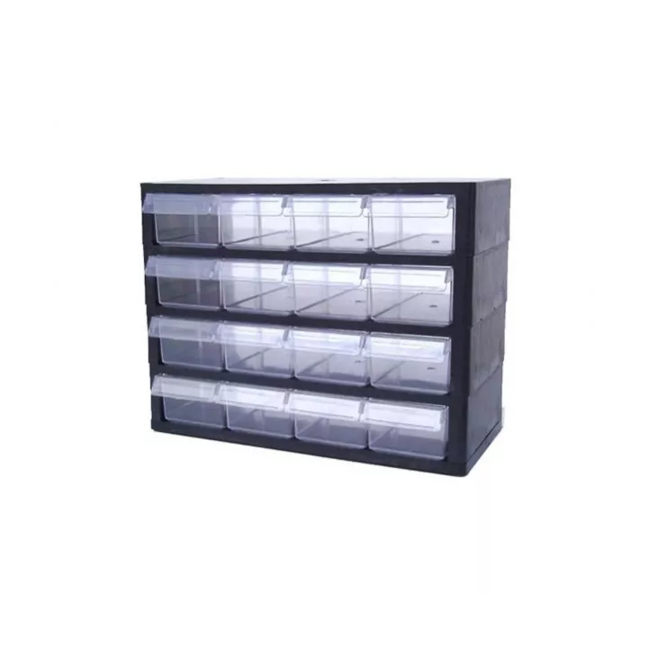 BLOC DE 16 TIROIRS TRANSPARENT PP DIMENSIONS TIROIRS 5×7,5×15CM ELSO