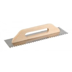 PLATOIR LARGE CRANTÉE EN INOX AVEC POIGNÉE EN BOIS 50CM